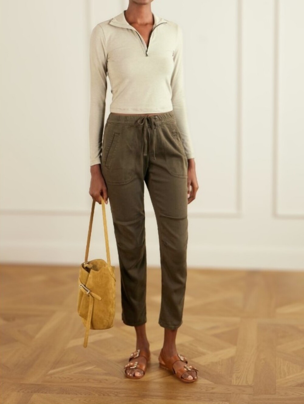 James Perse Soft Drape Utility Track Pants Olive Green Cotton-Blend Size 3 / L